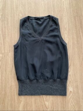 AllSaints Black V-Neck Knit-Trim Tank
